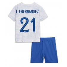 Frankrike Lucas Hernandez #21 Bortedraktsett Barn VM 2022 Kortermet (+ korte bukser)